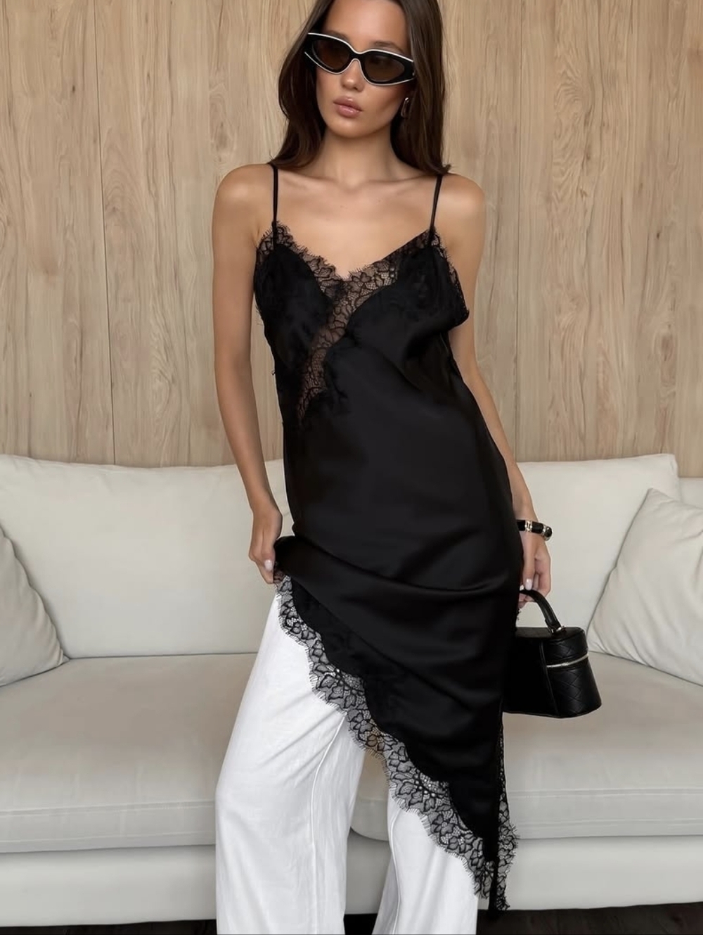 Zara Lace Asymmetric Dress Dark Navy XS